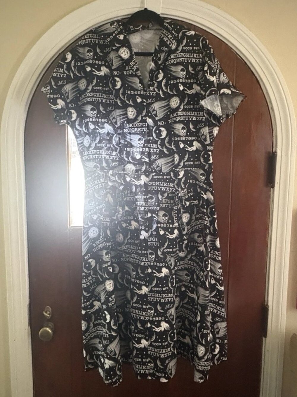 Retro 50's Haunted Housewife Ouija Print Cotton Dress Plus Size Bust 50